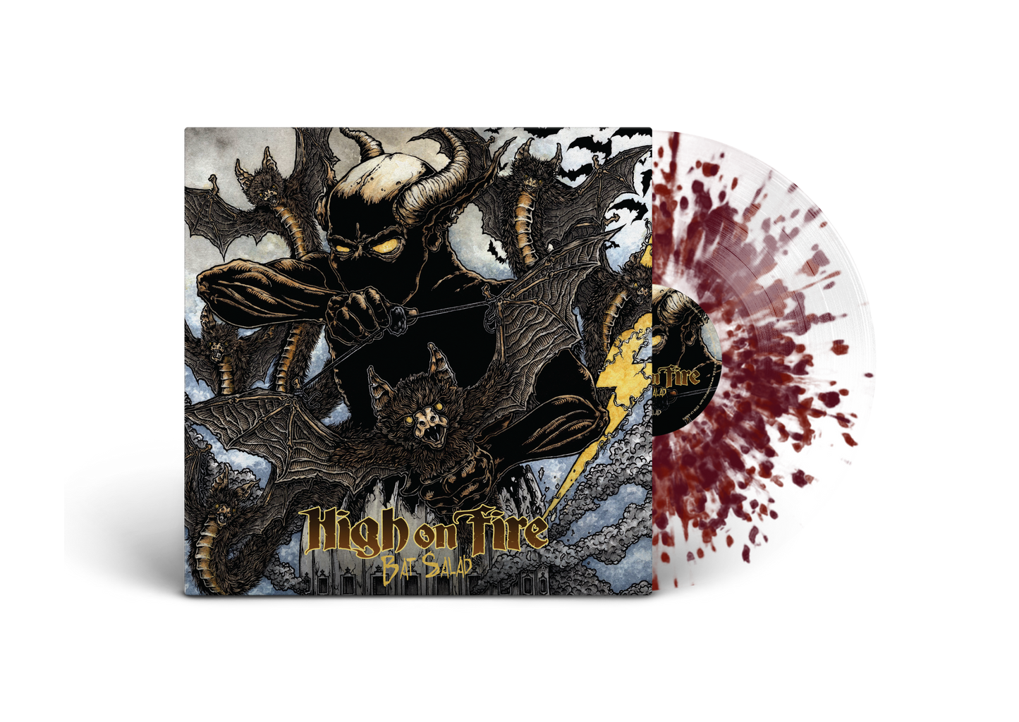 High On Fire - Bat Salad; VINYL; Single 180G Heavy Splatter: Clear Base + Grape splatter & Ruby Heavy Splatter LP; DL card