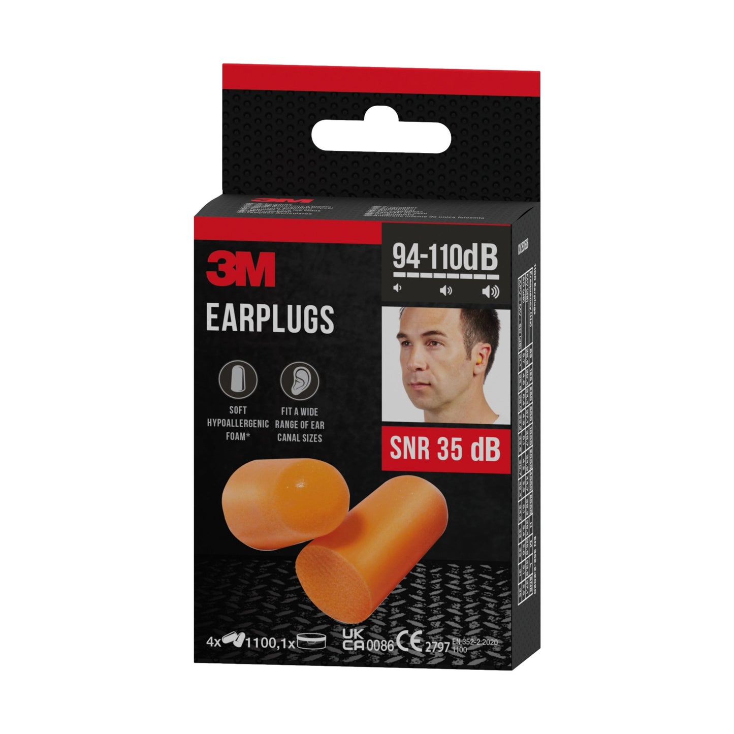 3M™ Gehörschutzstöpsel 1100, Weichschaum, SNR-Wert 35 dB, Orange