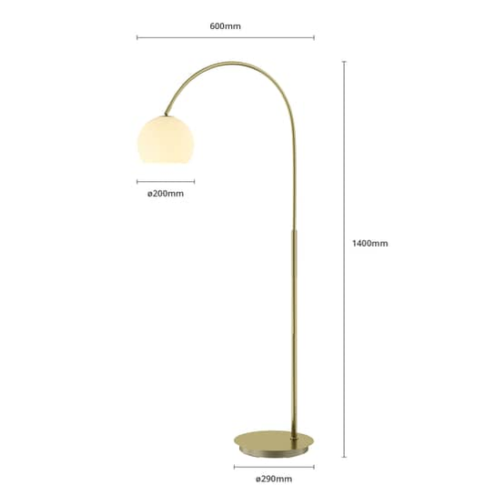 B-grade Lindby Cynthia arc floor lamp, standing lamp, floor light, lamp E27, glass, brass, matte