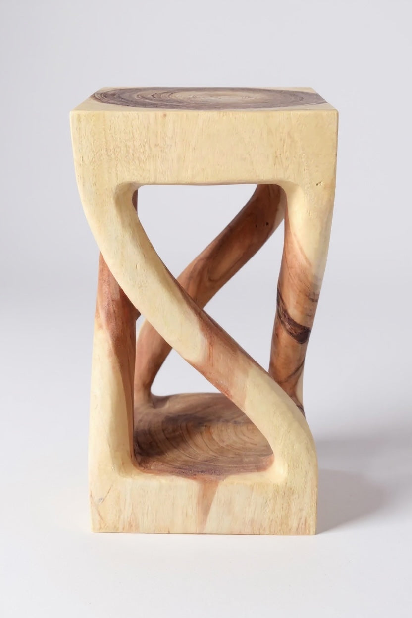 Holz Beistelltisch - Holzhocker Couchtisch - Handgefertigt - Gedreht aus hellen massivem Suarholz - 50x28x28 cm