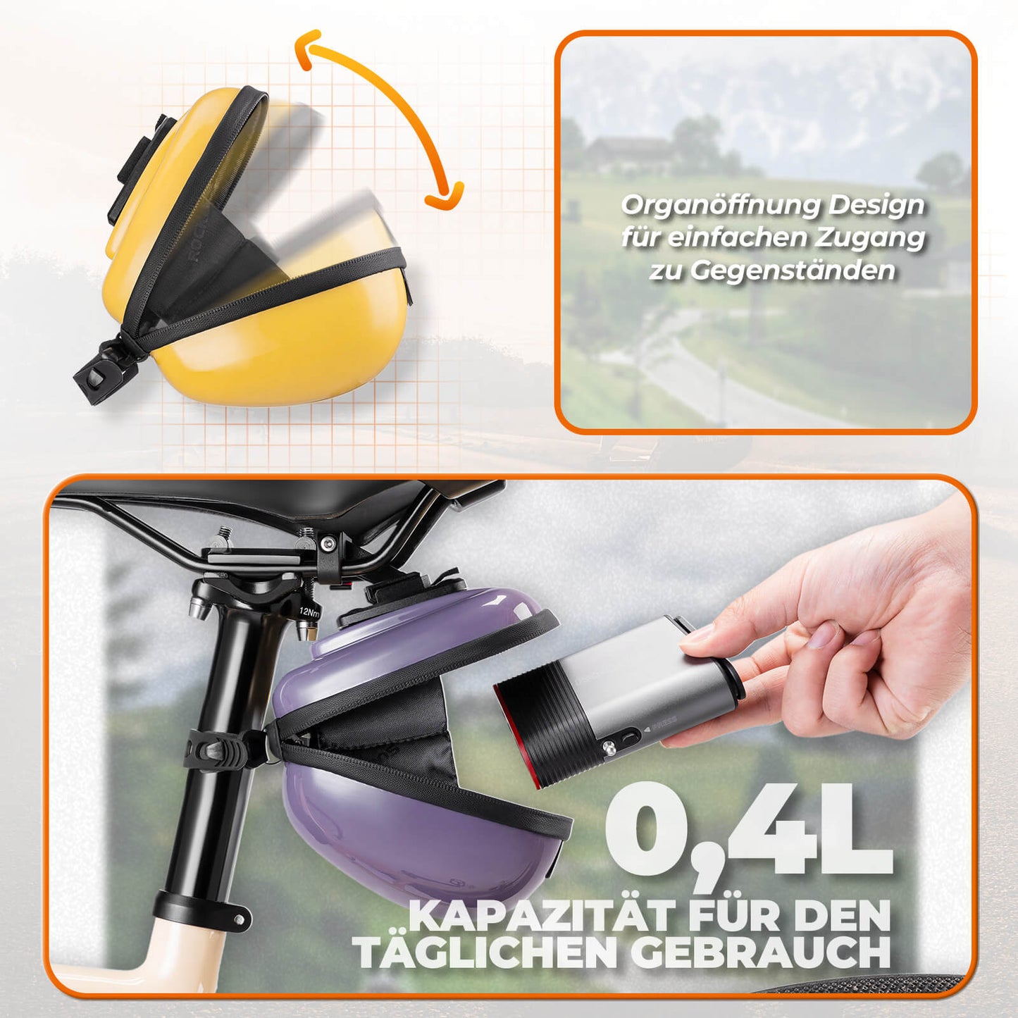 Fahrrad Satteltaschen Hard Shell Reflektierend 0,4 L mit Halterung
