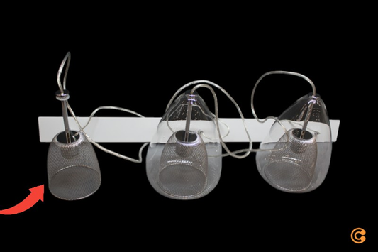 Fabas Luce hengilampi Britton, 3 perur, gegnsætt hengilampi, á lager. Sjá texta/mynd.