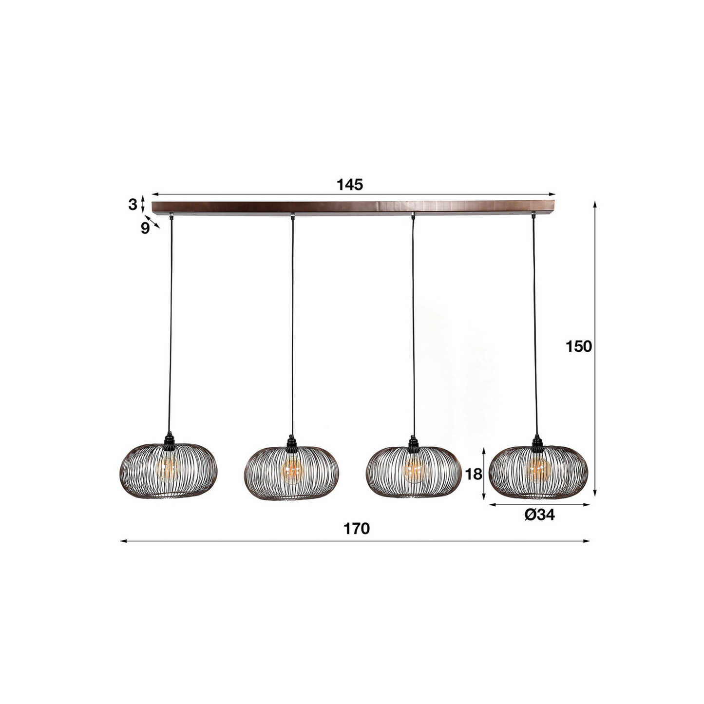 B-Ware Hängeleuchte Rippberg Schwarz Vierflammig Deckenlampe Deckenleuchte Lampe Spot