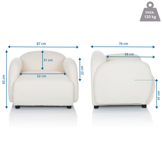 B-Ware Hjh Living Loungesessel Relaxsessel Verduna Sessel Lounge Deko Stoff Bouclé Weiß
