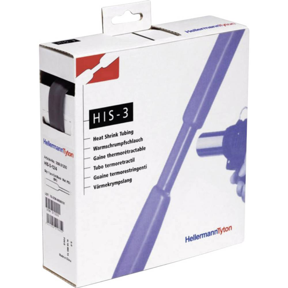Hellermann Tyton 308 30600 hitakrimpandi rörkassi af B-gráðu, His 3 rör, án líms, 3:1 hlutföll, 5m