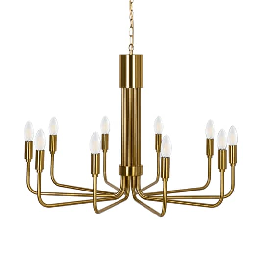 Lindby Elanova ljósakróna í B-flokki, loftljós, loftlampi, tíu ljós, messing 