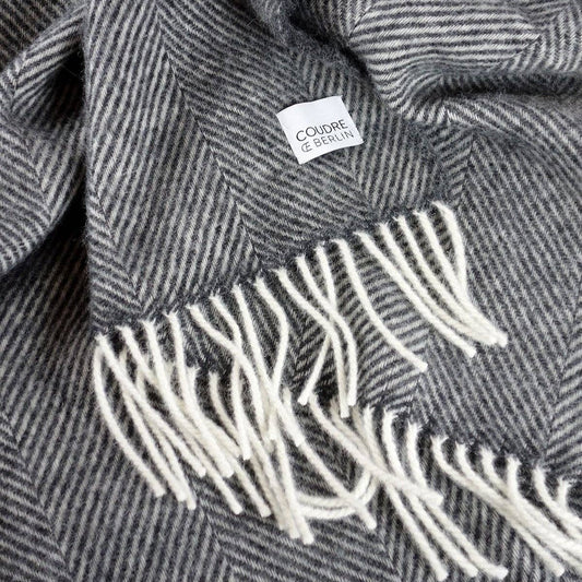 Ullarteppi / kósýteppi - síldarbeinslitað - antrasít - 100% ný ull