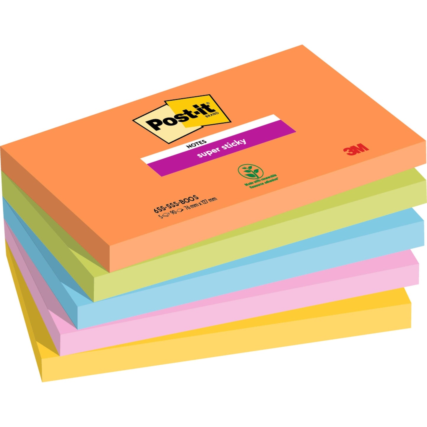 Post-it® Super Sticky Notes, 76 mm x 127 mm, 90 Blatt/Block, 100% PEFC