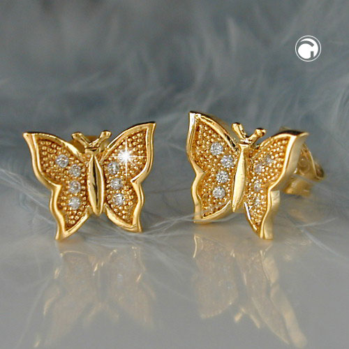 Eyrnalokkar 8x10mm fiðrildi gullhúðaðir 3 míkron