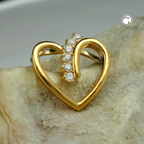 Hengiskraut 12x13mm hjarta með sirkonsteinum, gullhúðað 3 míkron