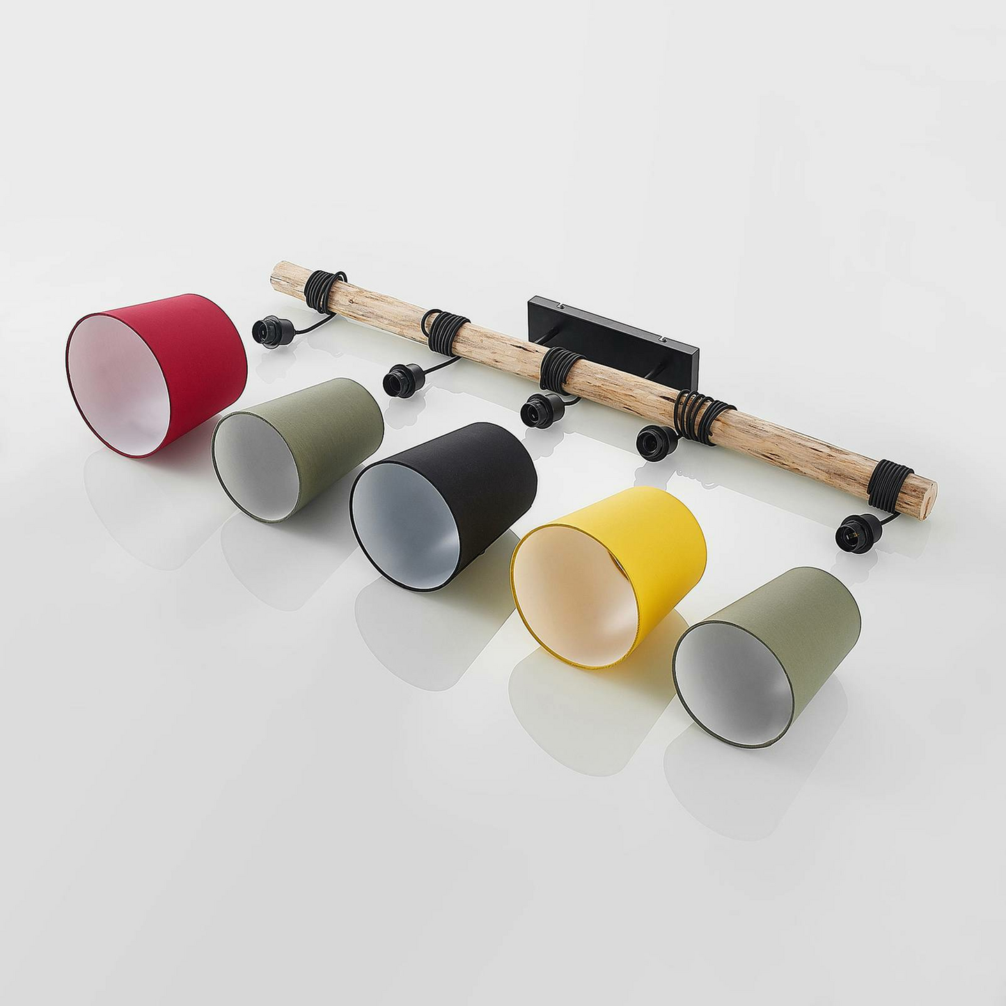 Lindby Amilia hengiljós, hengilampi, lampi, ljós, 5 fl. E27, viður, járn, litríkur 