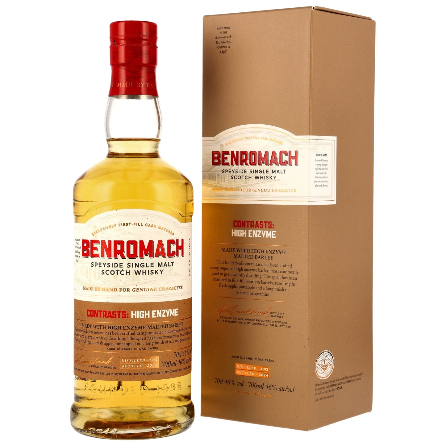 Benromach 2012/2024 - Andstæður: Hátt ensíminnihald - Fyrsta fylling á bourbon-tunnum