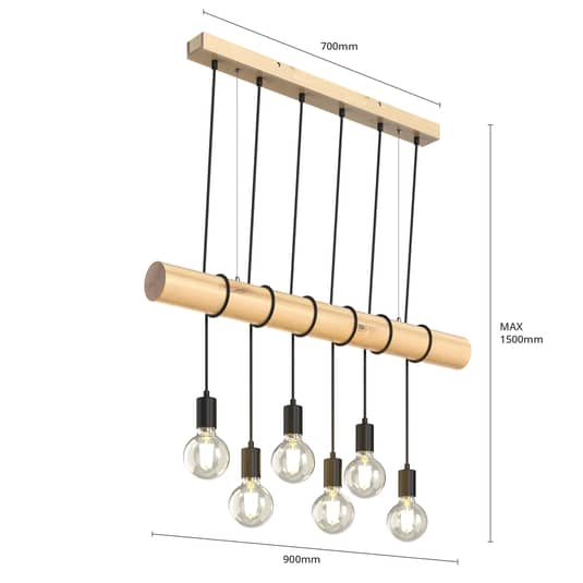 B-grade Lindby wooden pendant light Eviton hanging lamp ceiling lamp 6 lights natural 