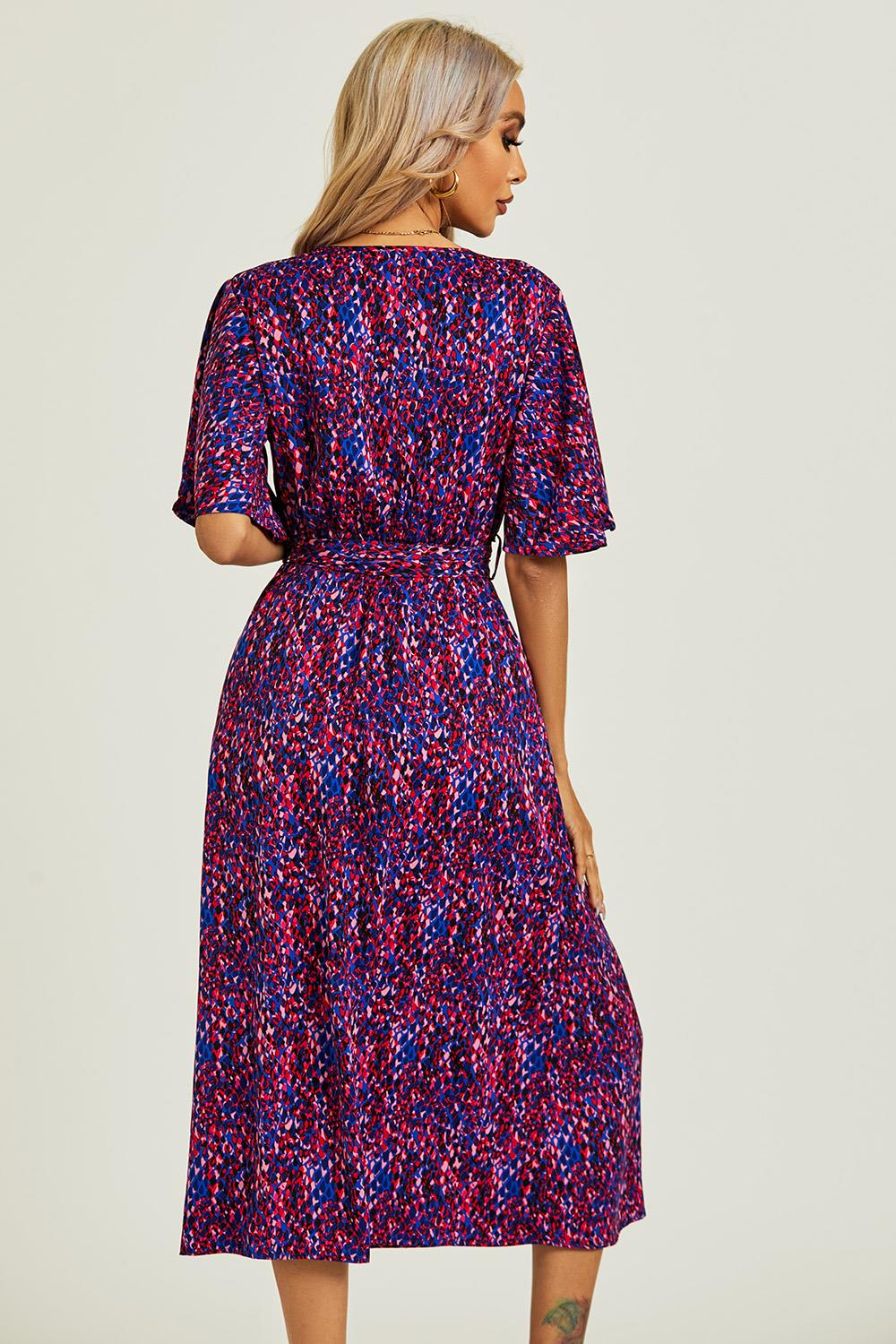 Angel Sleeve Wrap Top Midi Dress In Blue
