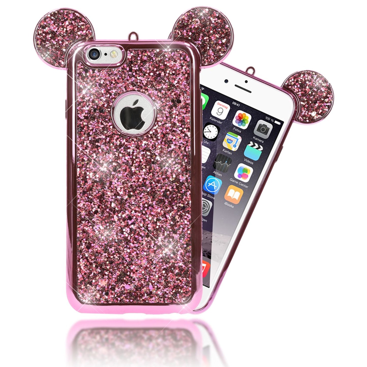 Apple iPhone 6/6S Phone Case by NALIA, Glitter Back Cover Case with Mouse Ears