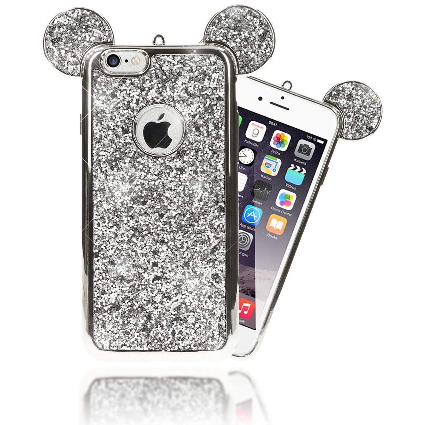 Apple iPhone 6/6S Phone Case by NALIA, Glitter Back Cover Case with Mouse Ears