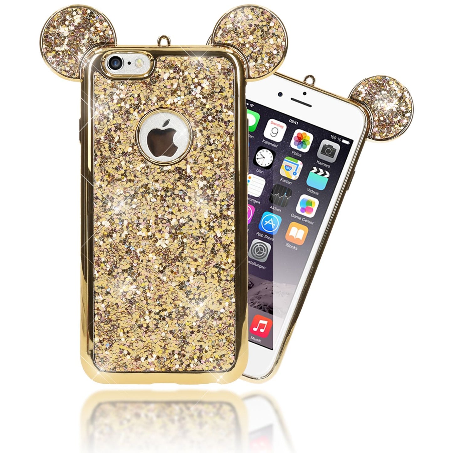 Apple iPhone 6/6S Phone Case by NALIA, Glitter Back Cover Case with Mouse Ears