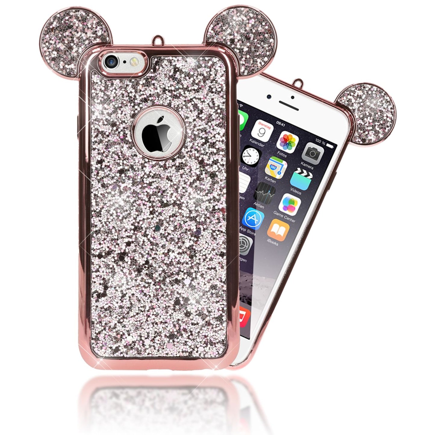 Apple iPhone 6/6S Phone Case by NALIA, Glitter Back Cover Case with Mouse Ears
