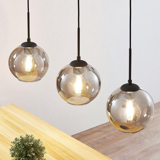 Hengilampi Lindby Sofian hengilampi ljósaperur 3 perur E27 reykgrár 