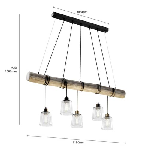 B-flokks Euluna hengiljós, hengjandi ljós, lampi, ljós, Karl, fimm ljós, reykgrátt/grátt