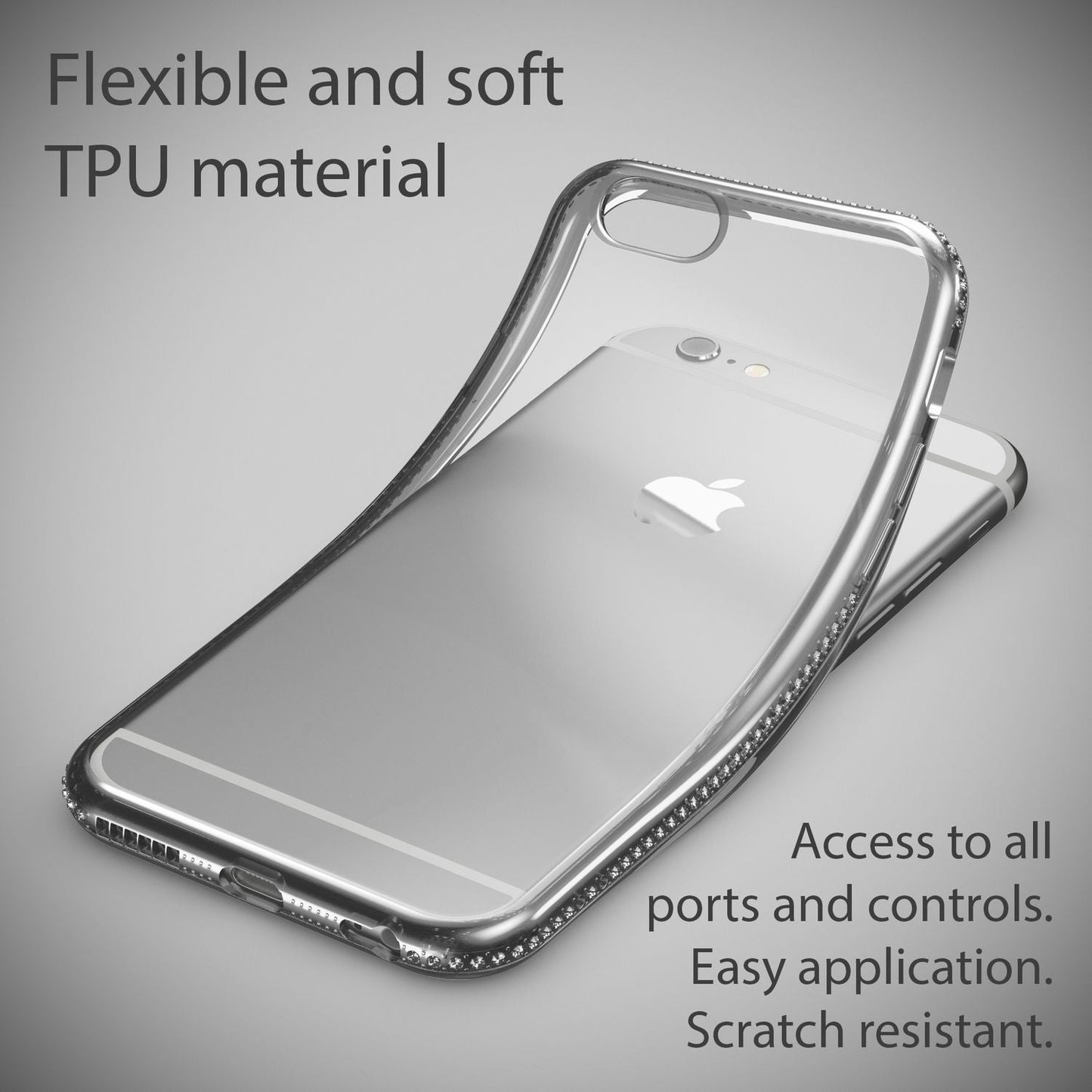 Símahulstur fyrir iPhone 6/6S frá NALIA, sílikonhlíf með steinum og glitrandi brún