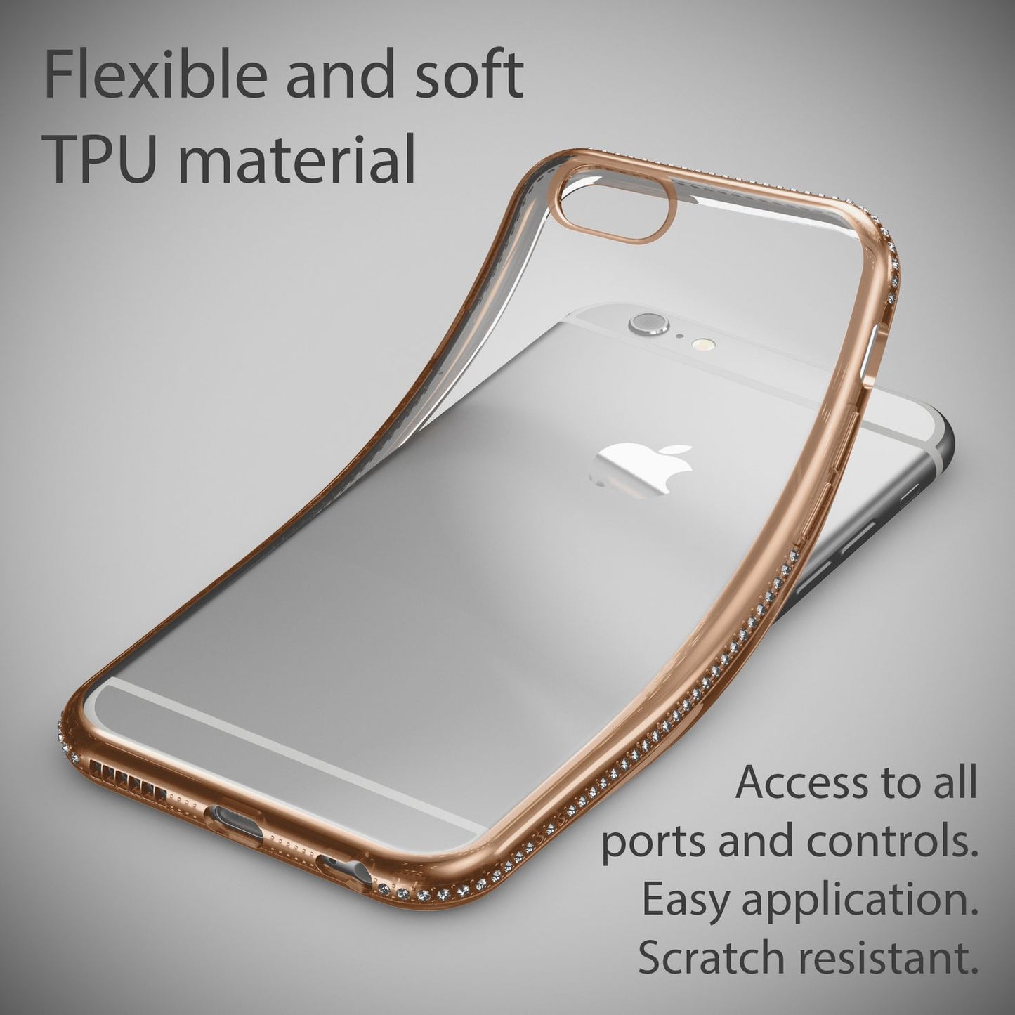 Símahulstur fyrir iPhone 6/6S frá NALIA, sílikonhlíf með steinum og glitrandi brún