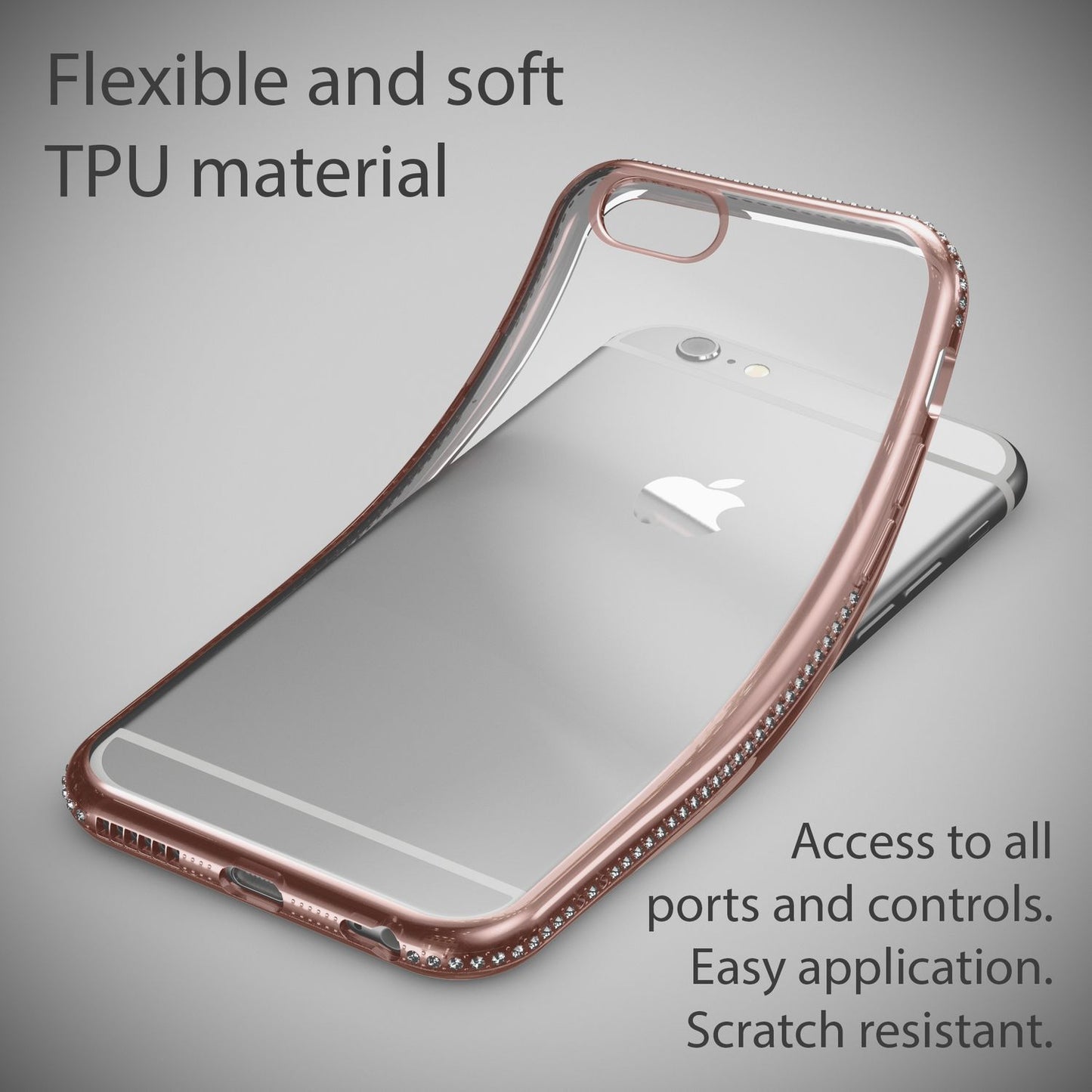 Símahulstur fyrir iPhone 6/6S frá NALIA, sílikonhlíf með steinum og glitrandi brún