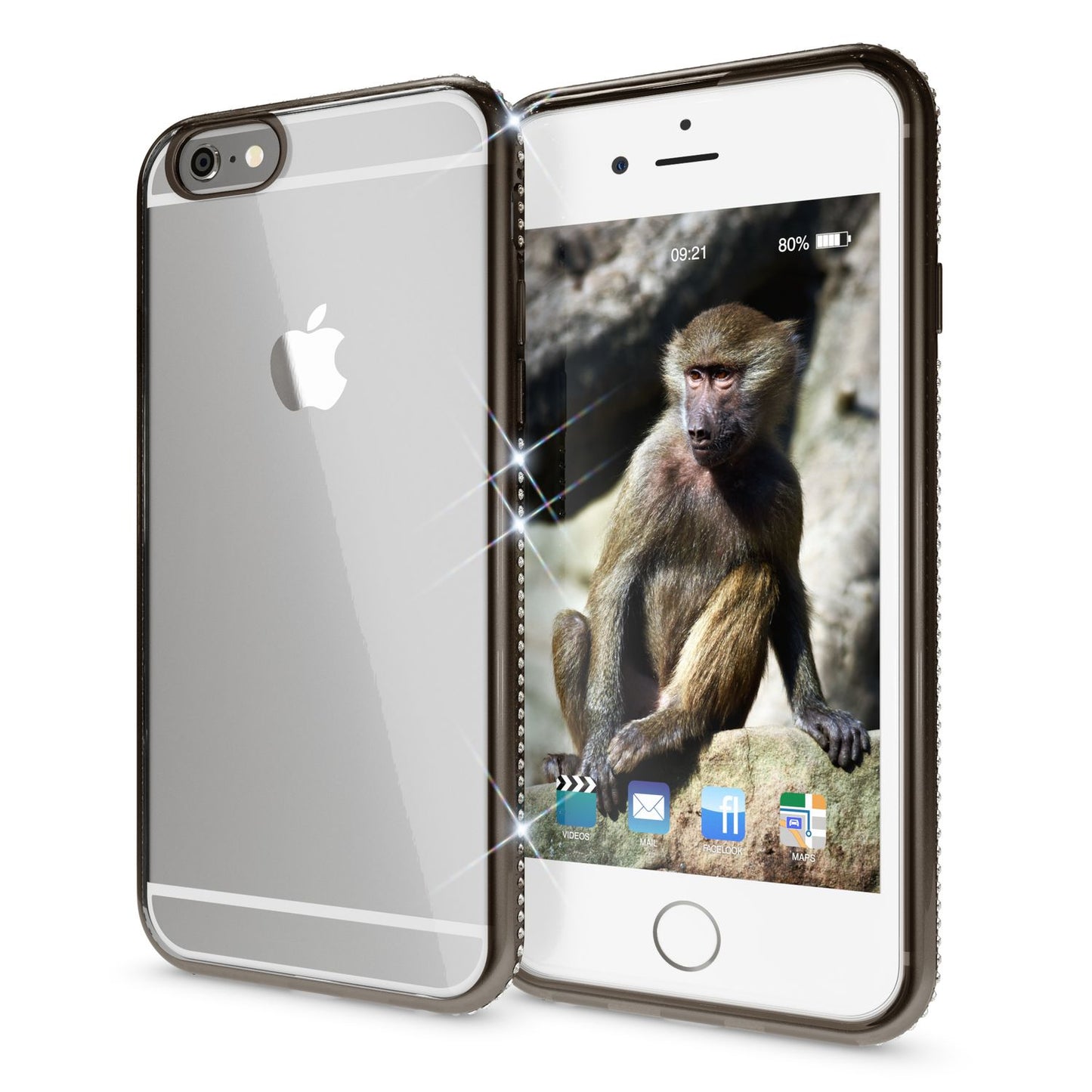 Símahulstur fyrir iPhone 6/6S frá NALIA, sílikonhlíf með steinum og glitrandi brún