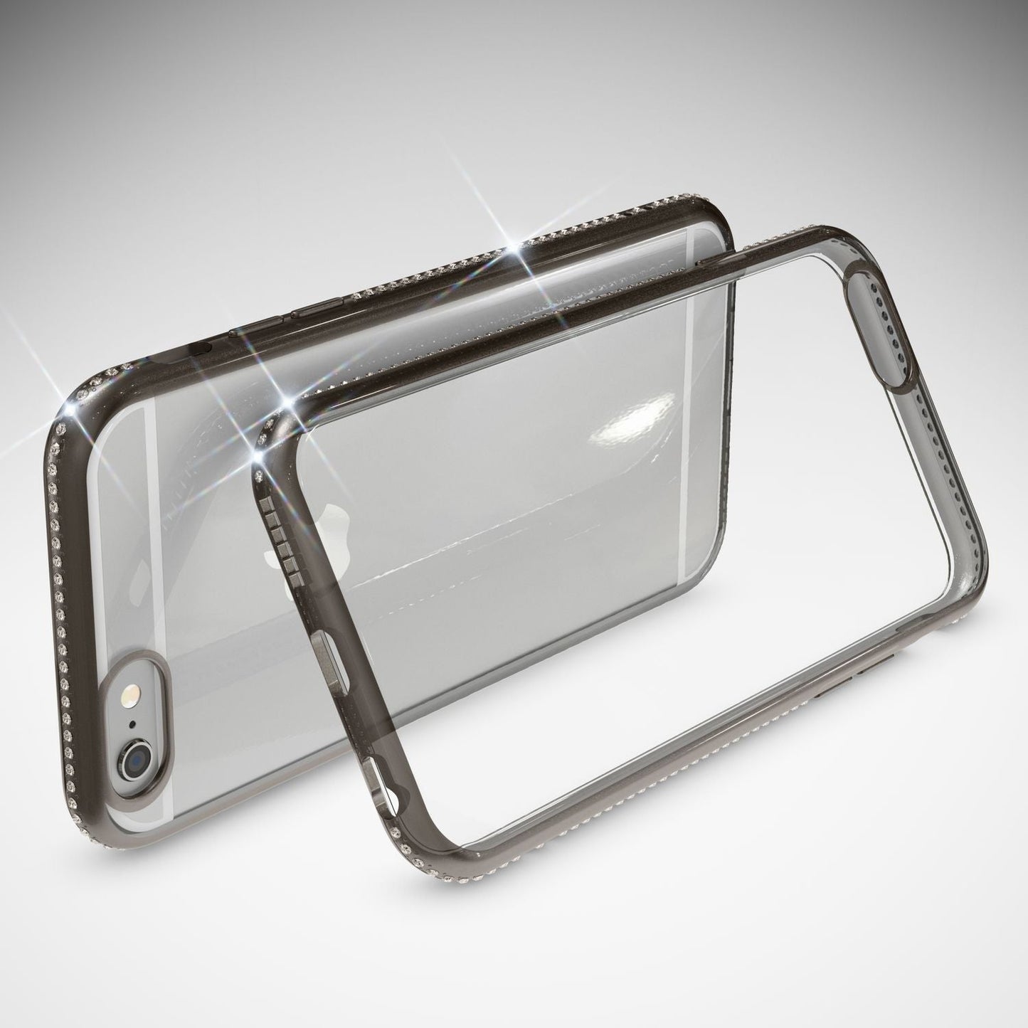 Símahulstur fyrir iPhone 6/6S frá NALIA, sílikonhlíf með steinum og glitrandi brún