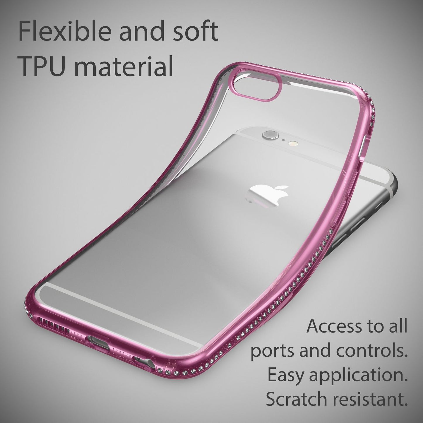 Símahulstur fyrir iPhone 6/6S frá NALIA, sílikonhlíf með steinum og glitrandi brún