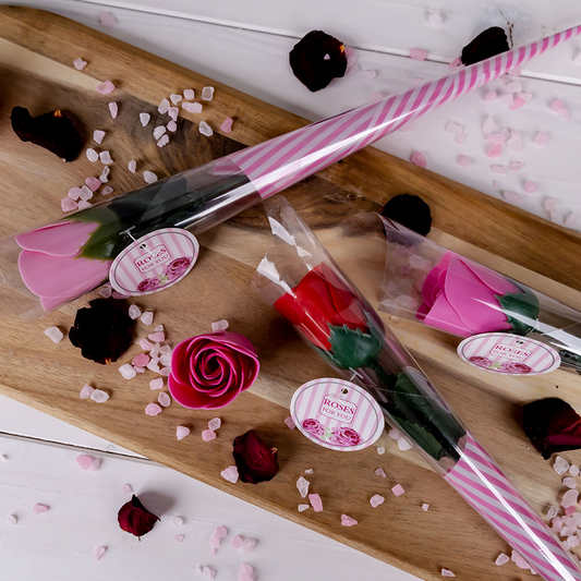 Baderose am Stiel » Seifenrose 4 g » Geschenkidee » Badekonfetti als Rose am Stiel