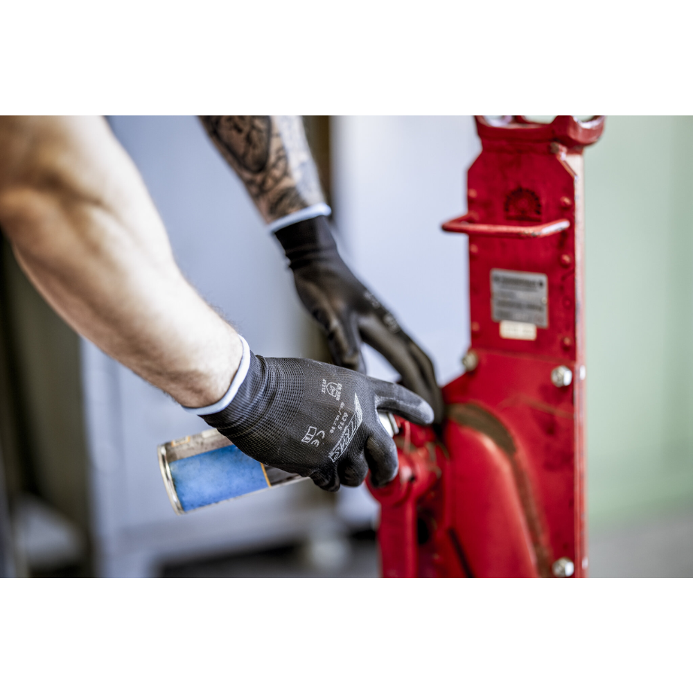 NITRAS Nylonhandschuhe, schwarz, PU-beschichtet, teilbeschichtet