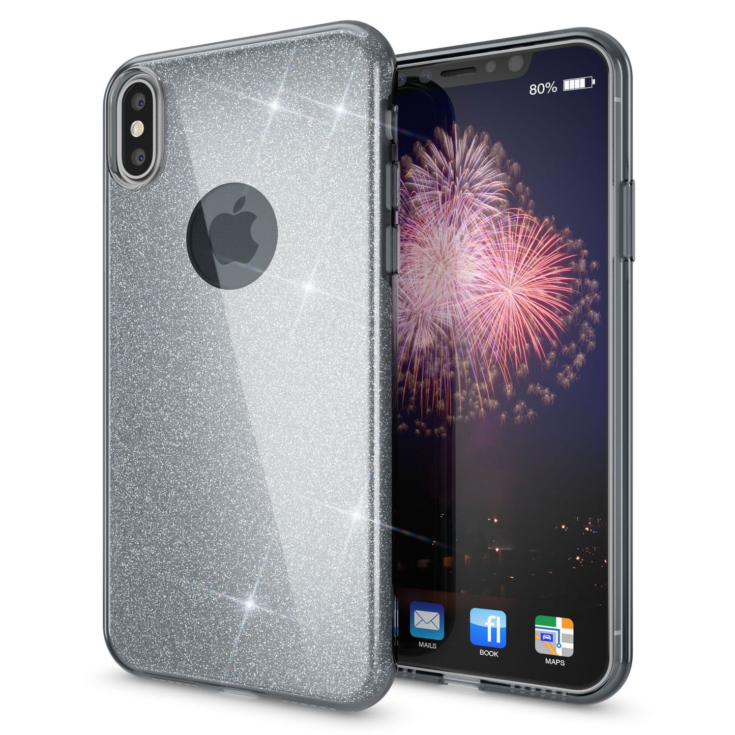 NALIA Glitter Case for iPhone X XS, Slim 3-in-1 Phone Protective Case Back Cover