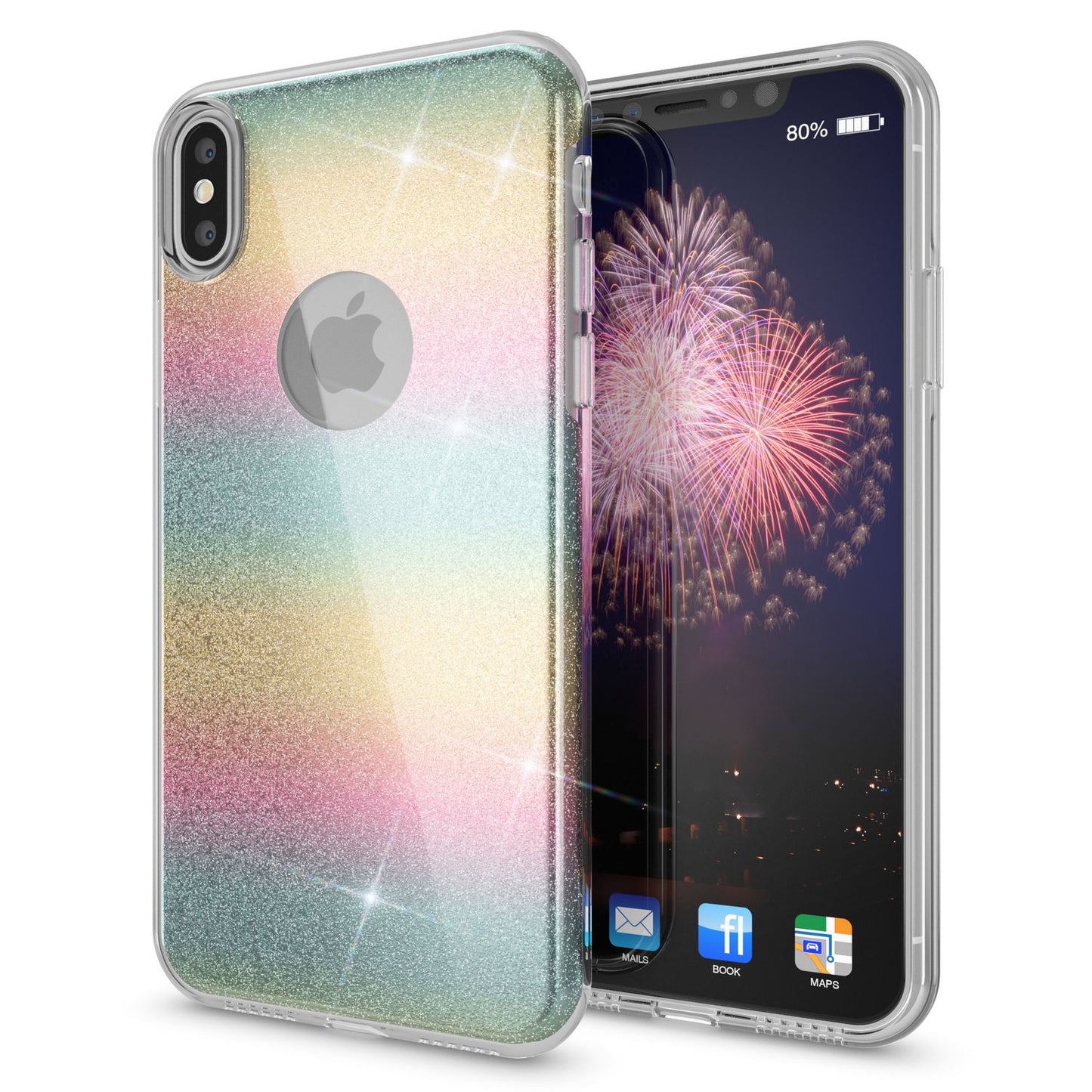 NALIA Glitter Case for iPhone X XS, Slim 3-in-1 Phone Protective Case Back Cover