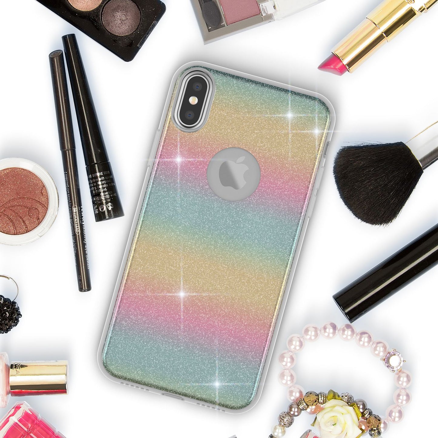 NALIA Glitter Case for iPhone X XS, Slim 3-in-1 Phone Protective Case Back Cover