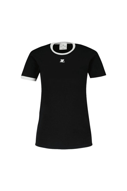 Signature Contrast T-Shirt - Courreges - Baumwolle - Schwarz
