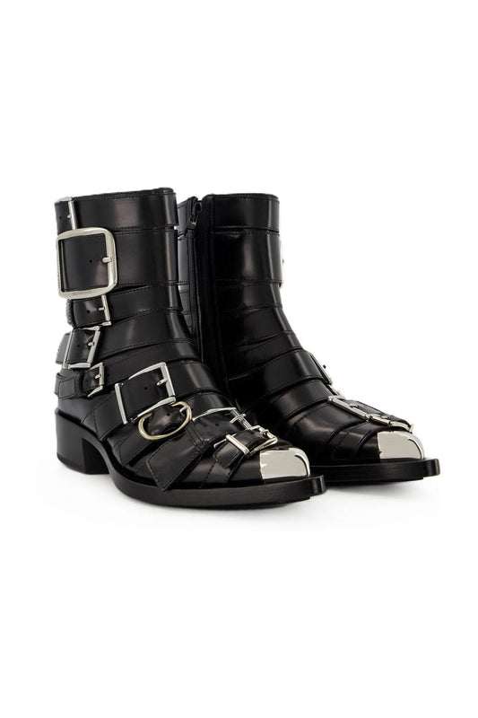 Stiefeletten Boxcar aus schwarzem Leder/Silber