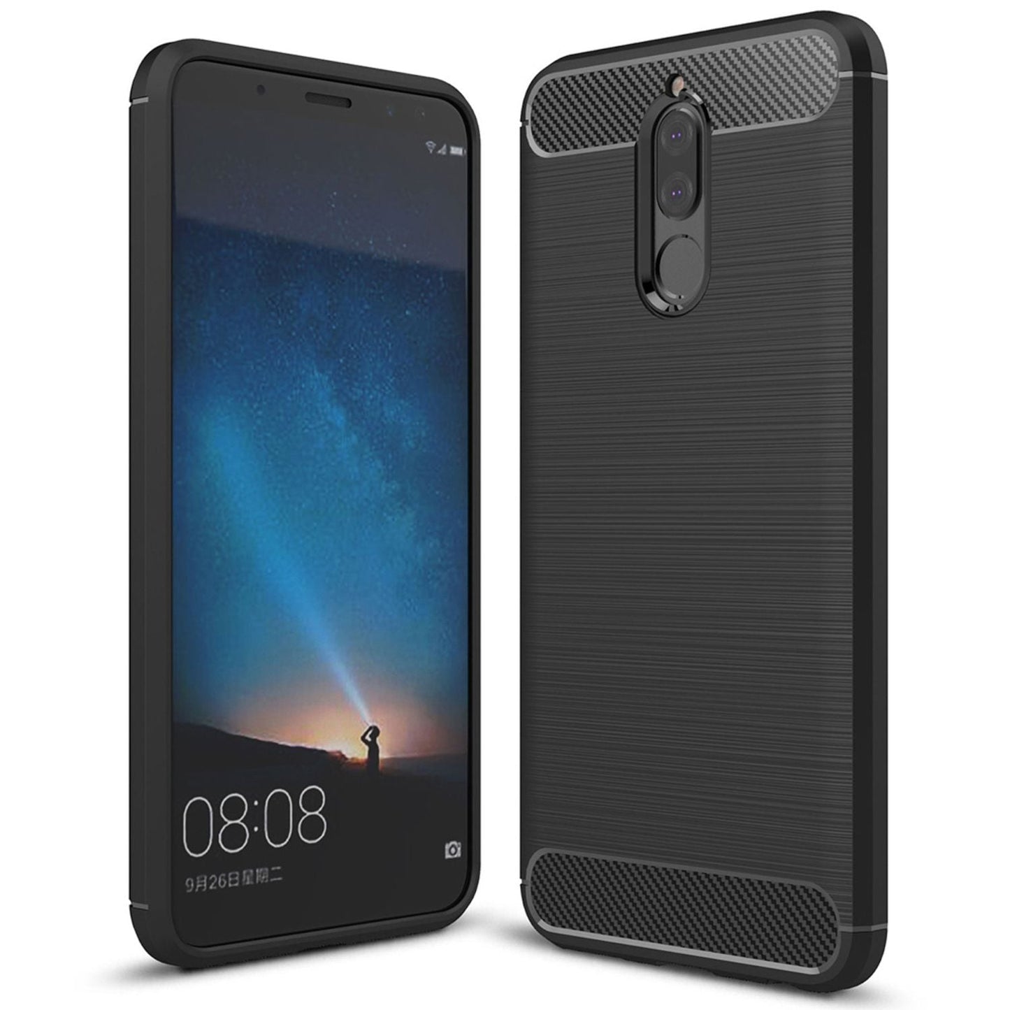 Huawei Mate 10 Lite phone case by NALIA, carbon look silicone cover case protection