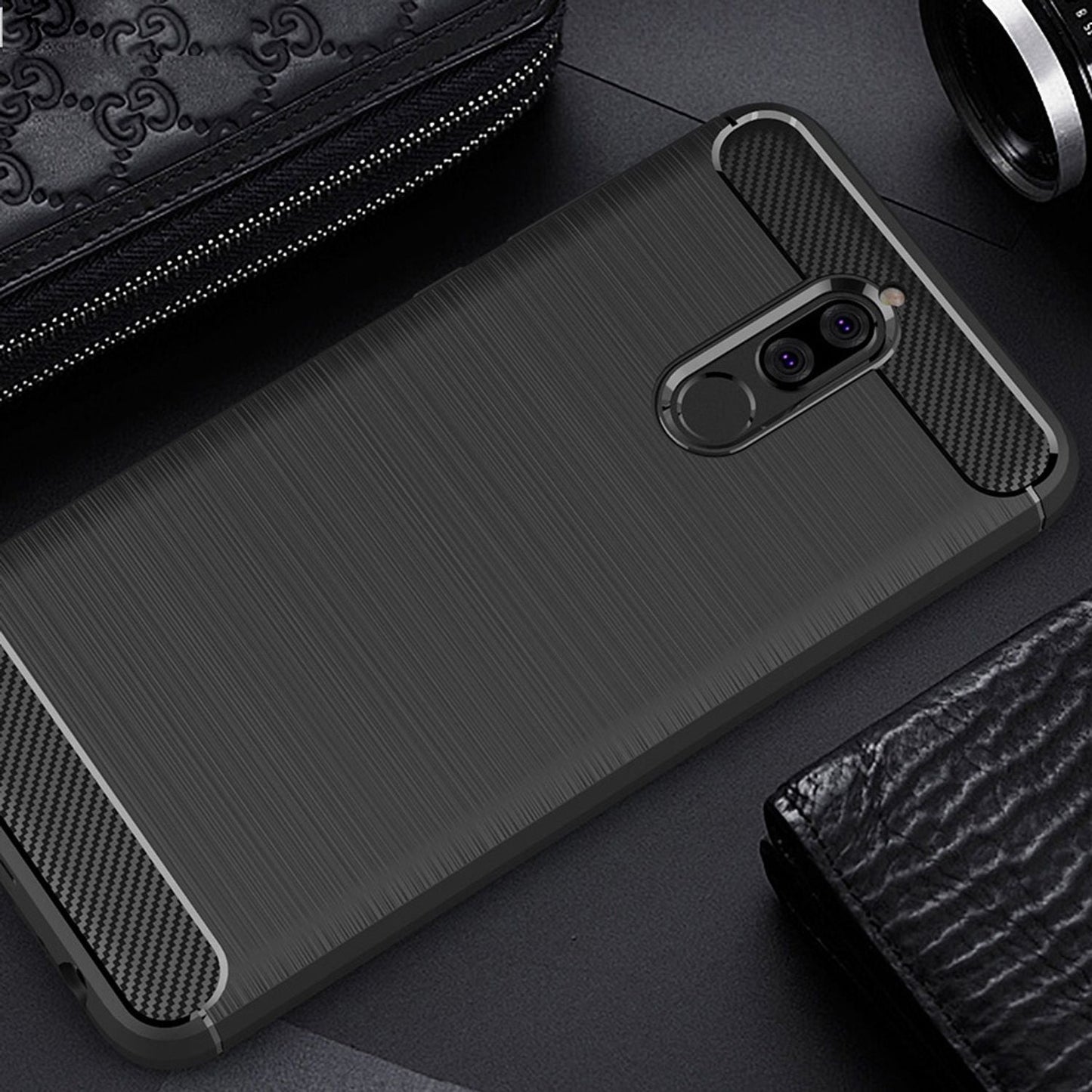 Huawei Mate 10 Lite phone case by NALIA, carbon look silicone cover case protection