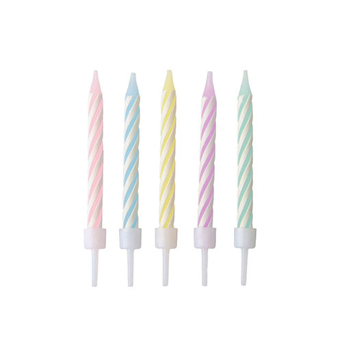 PAPSTAR 24 Geburtstagskerzen mit Halter 6 cm farbig sortiert pastell | Karton (10 Packungen)
