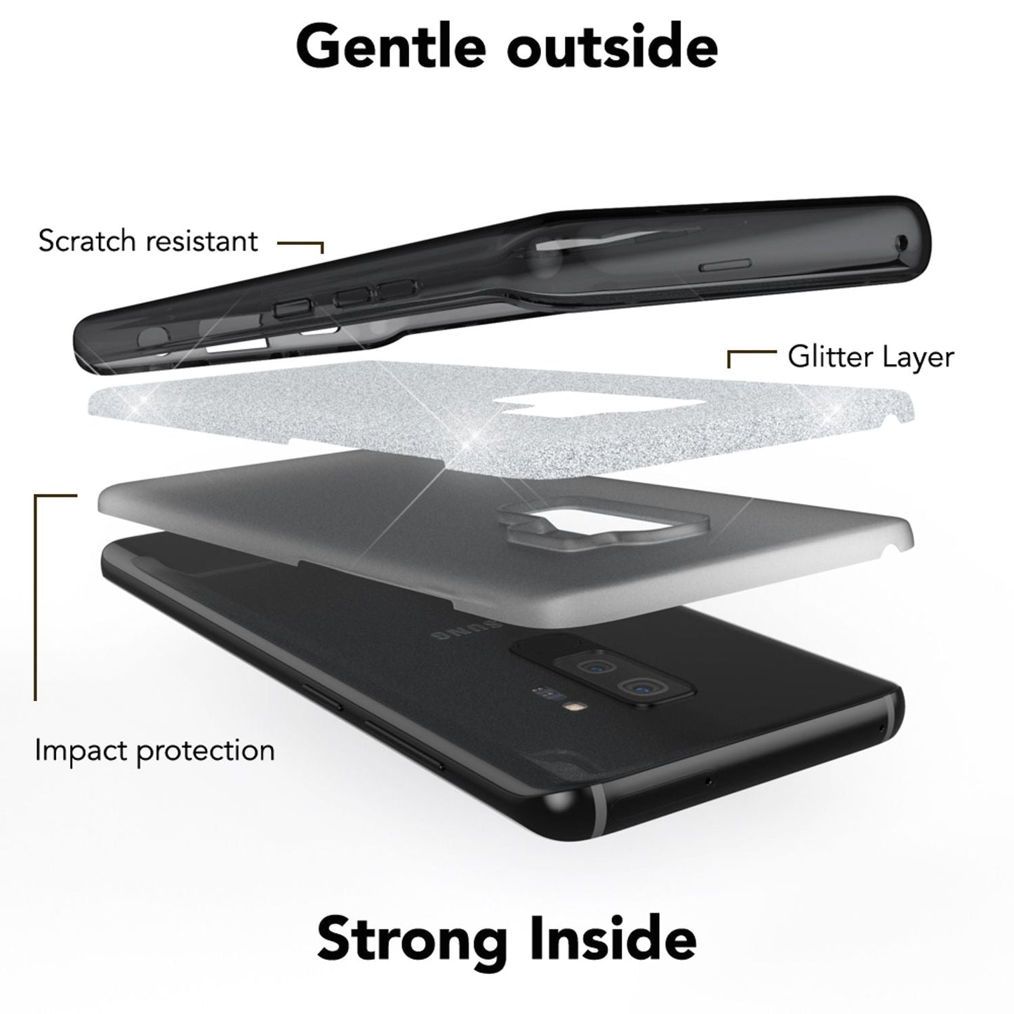 NALIA símahulstur fyrir Samsung Galaxy S9 Plus, glitrandi hulstur með stuðara