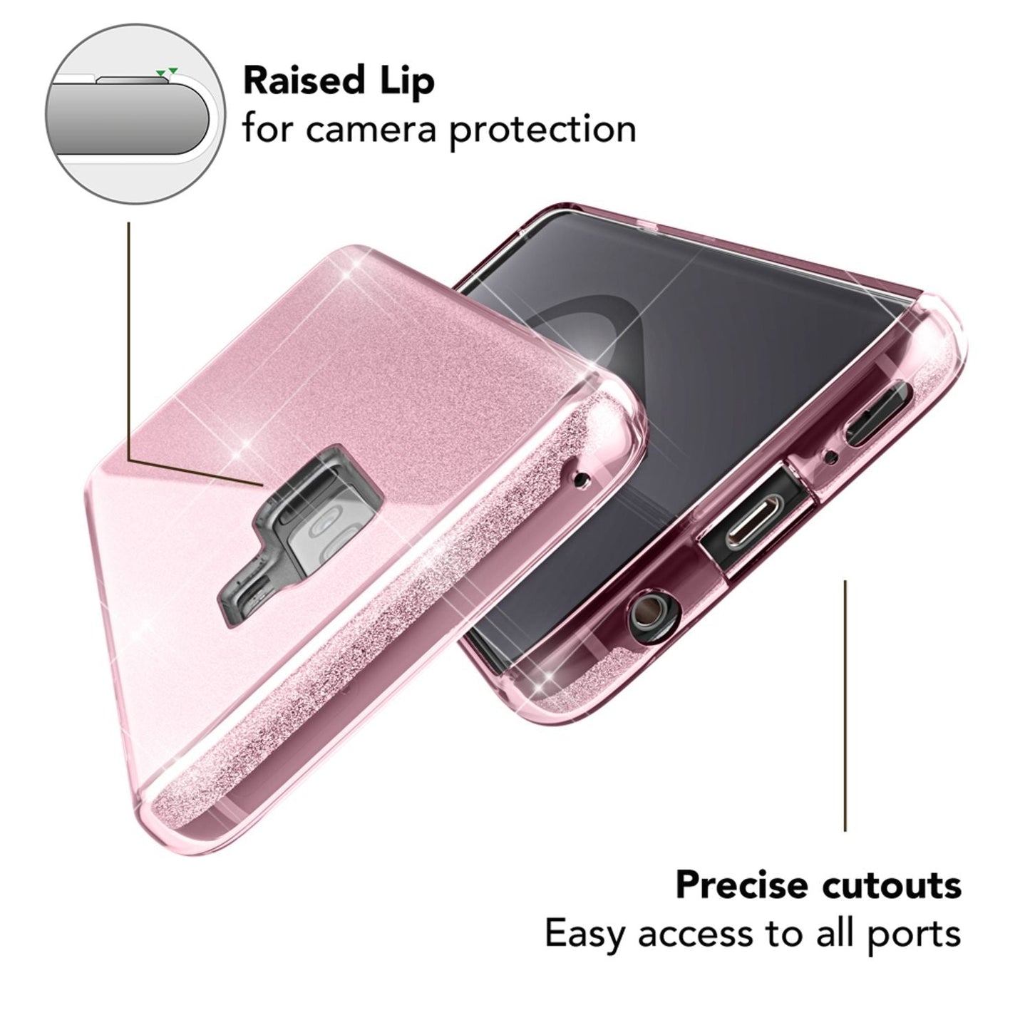 NALIA símahulstur fyrir Samsung Galaxy S9 Plus, glitrandi hulstur með stuðara