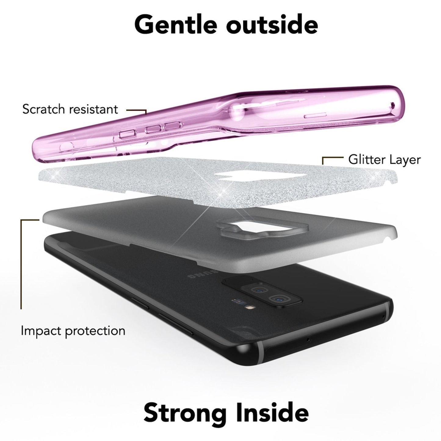 NALIA símahulstur fyrir Samsung Galaxy S9 Plus, glitrandi hulstur með stuðara