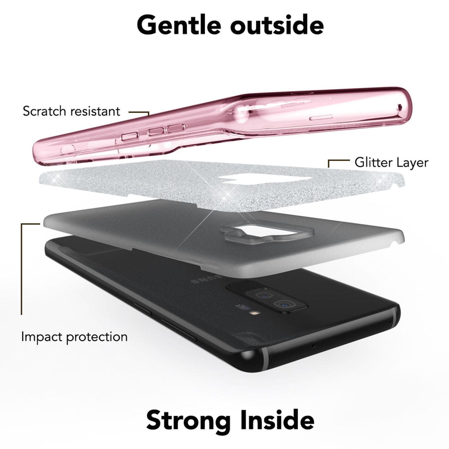 NALIA símahulstur fyrir Samsung Galaxy S9 Plus, glitrandi hulstur með stuðara