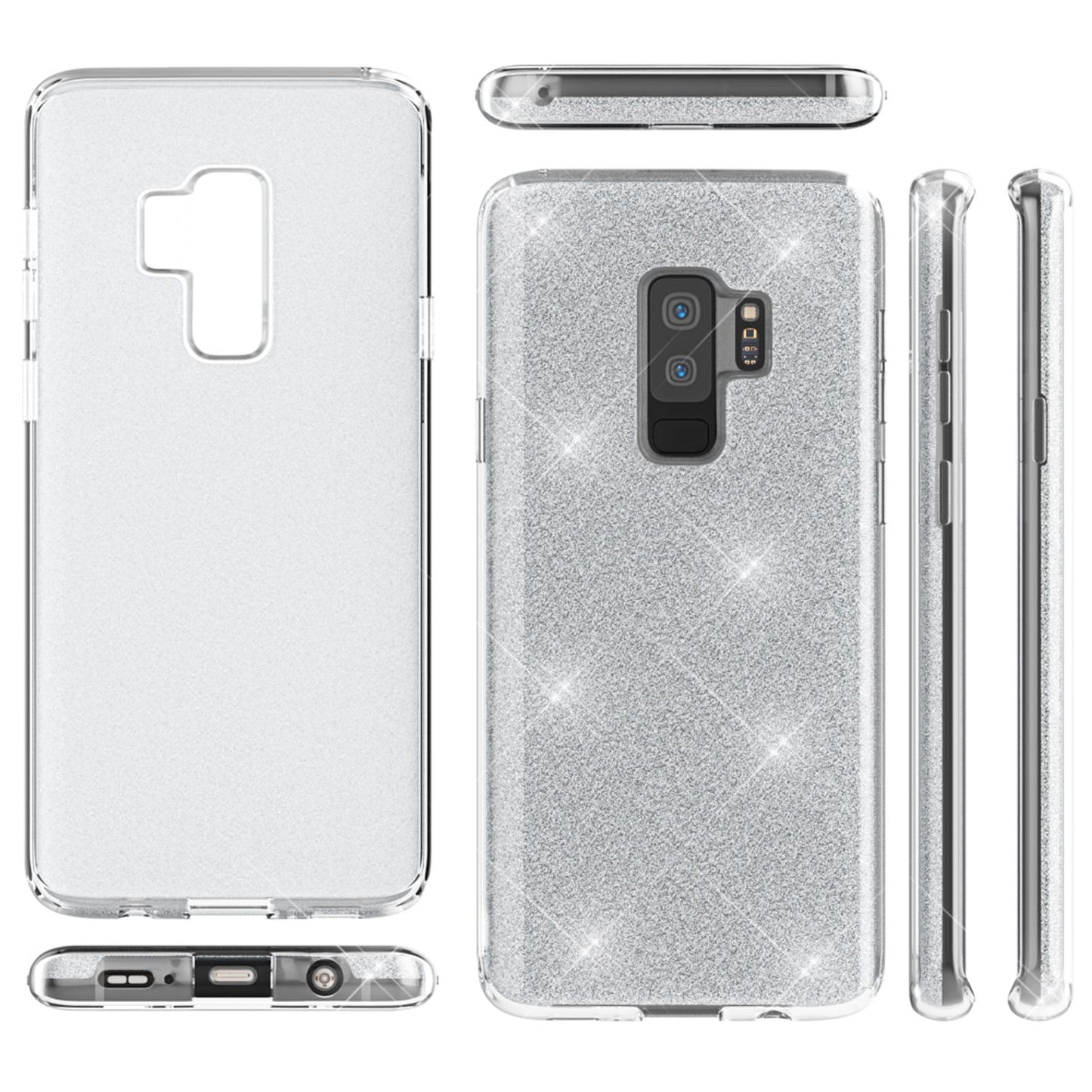 NALIA símahulstur fyrir Samsung Galaxy S9 Plus, glitrandi hulstur með stuðara