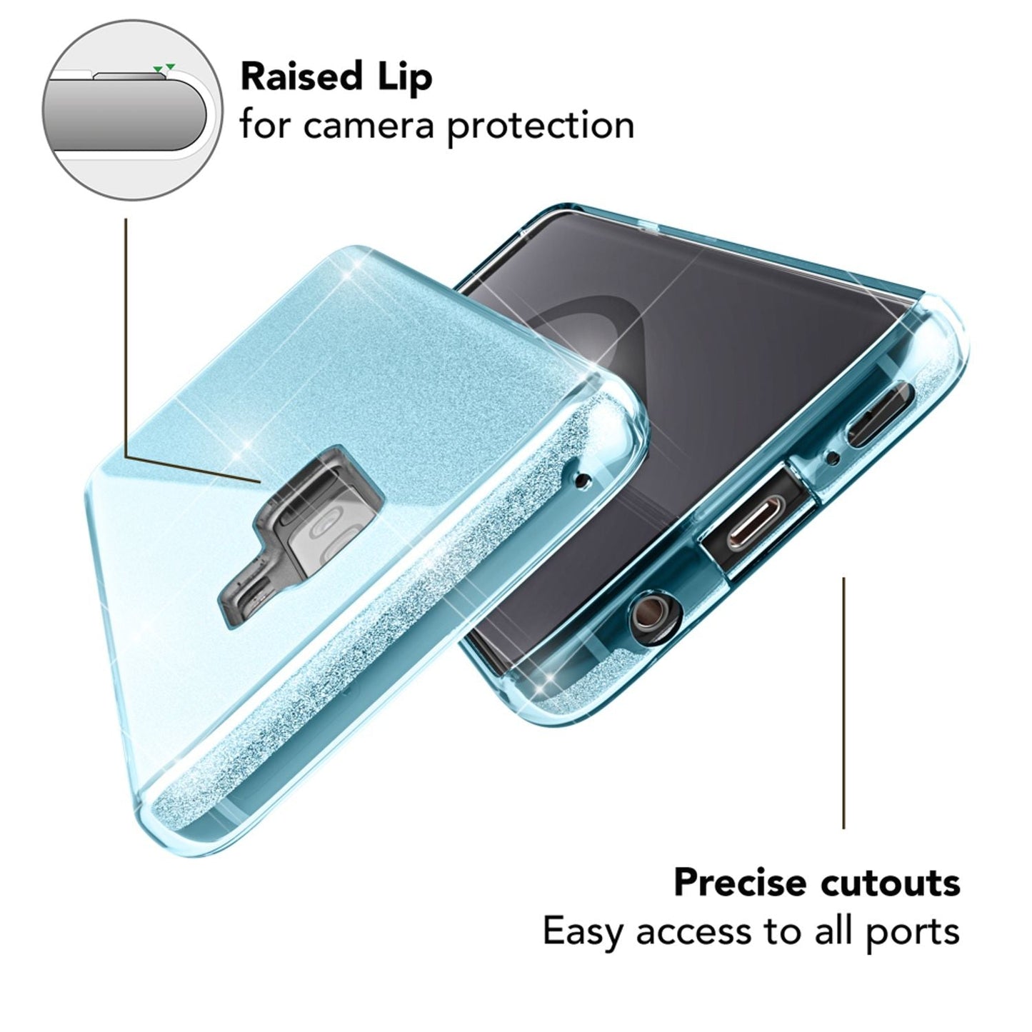 NALIA símahulstur fyrir Samsung Galaxy S9 Plus, glitrandi hulstur með stuðara