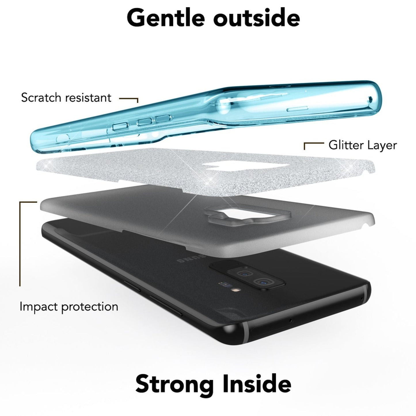 NALIA símahulstur fyrir Samsung Galaxy S9 Plus, glitrandi hulstur með stuðara