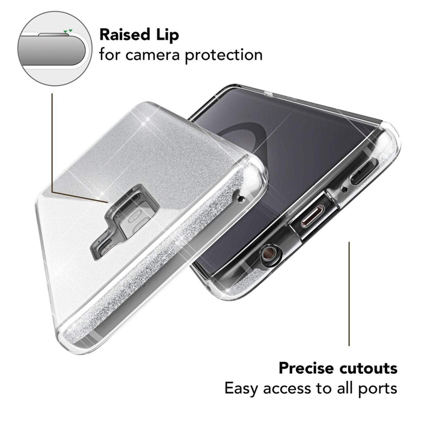 NALIA símahulstur fyrir Samsung Galaxy S9 Plus, glitrandi hulstur með stuðara