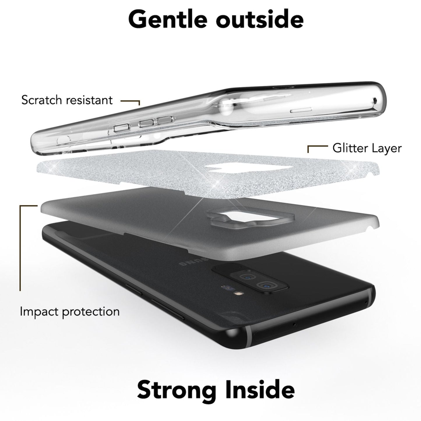 NALIA símahulstur fyrir Samsung Galaxy S9 Plus, glitrandi hulstur með stuðara