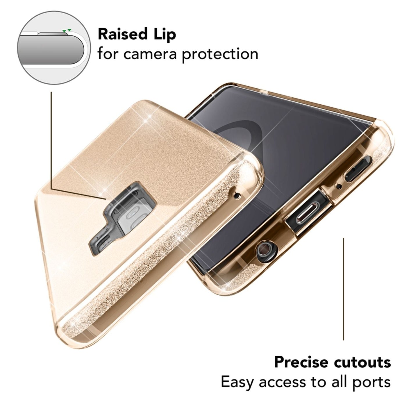 NALIA símahulstur fyrir Samsung Galaxy S9 Plus, glitrandi hulstur með stuðara